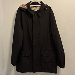 BURBERRY Black Aden Jacket with the classic check lining. Size XL